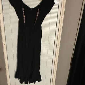 love, Fire Black Midi Dress with Purple Accents